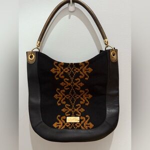 Limon Piel black leather and embroidered boho bag